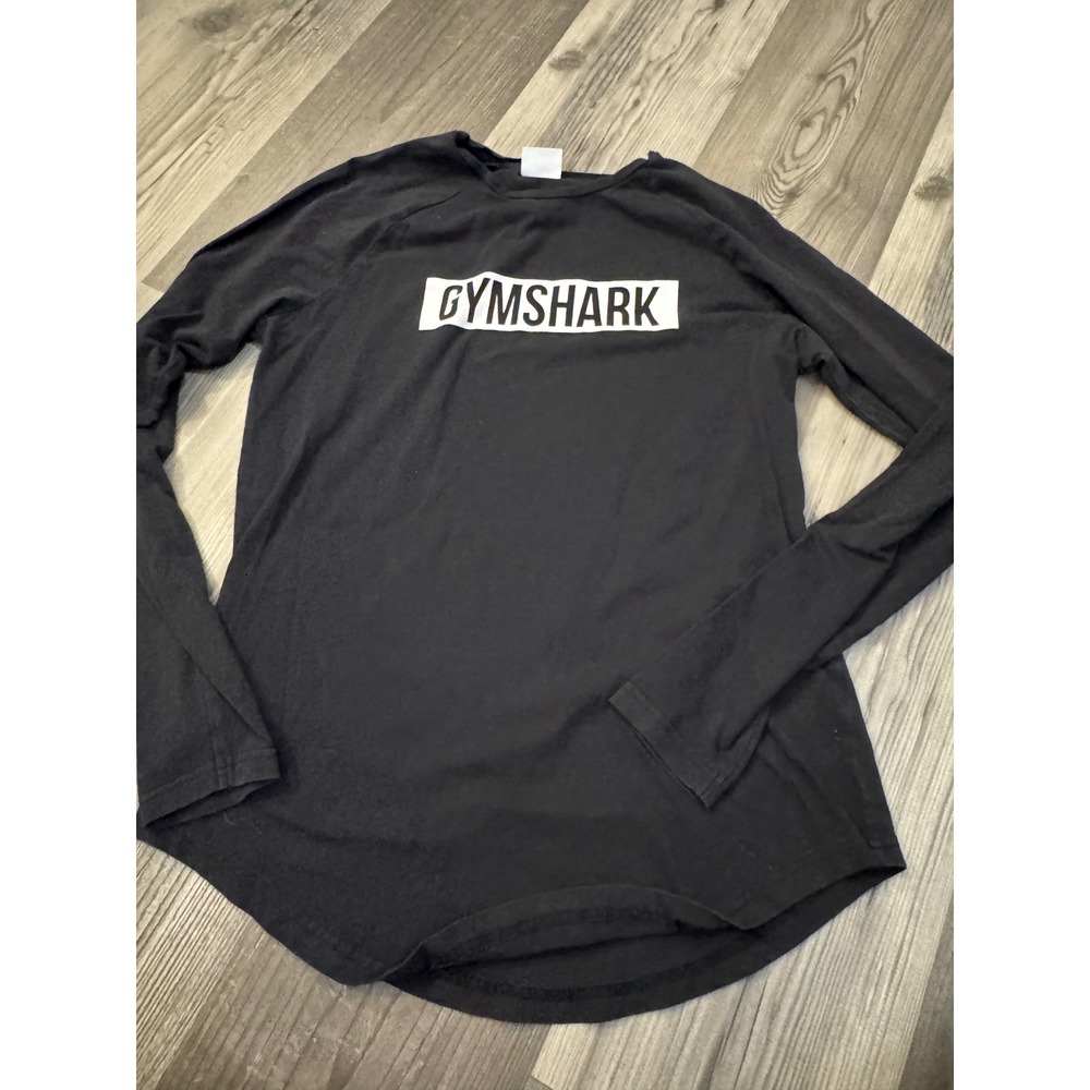 Gymshark Womens Long Sleeve Activewear Top Black White Box Logo Size M